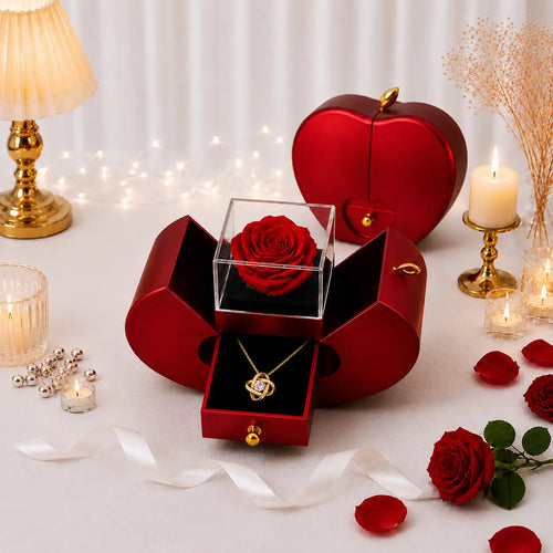 Coffret Coeur - Rose éternelle & collier Jiina